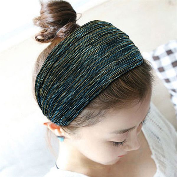 

fashion gold wire wide hairband women girls toothed hair head hoop band accessories fabric mesh yarn headband headwear headdress