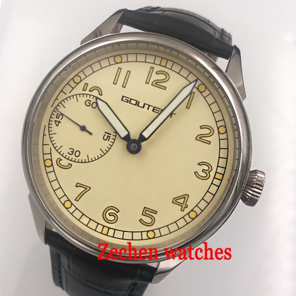 

42mm mens watch brushed silver case 17 jewels 6497 hand winding movement wrist watch, Slivery;brown