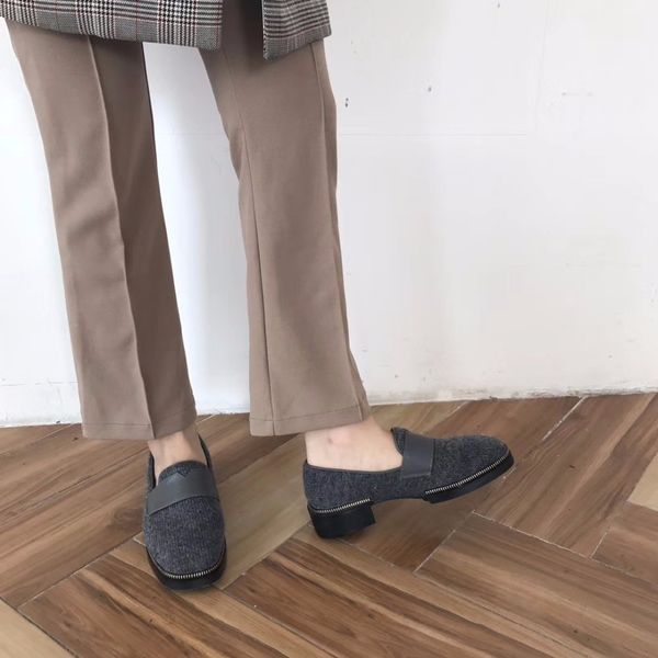 

british style women woolen fleece oxford shoes slip on low thick heels loafers lady derbies winter footwear espadrilles moccasin, Black