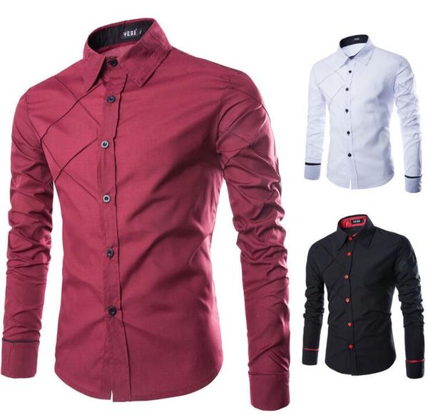 

long sleeve shirts casual hit color slim fit black man dress shirts, White;black