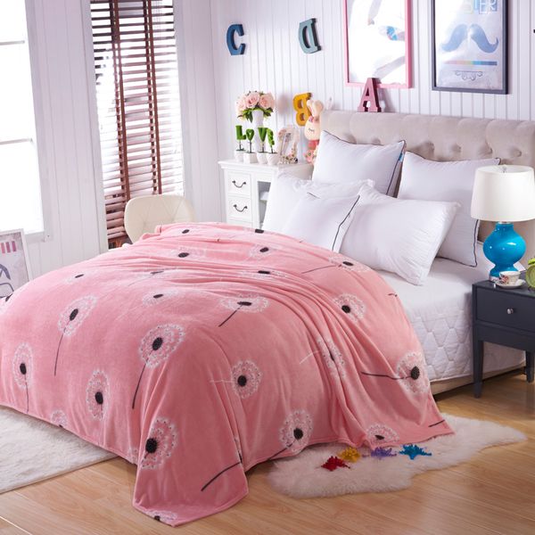 

comfortable soft coral fleece blanket pink dandelion pattern thickened flannel sofa blanket for bed room sofa/bed/couch/car