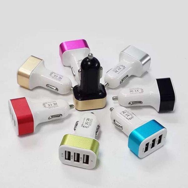 

3 u b port univer al metal car charger 5v 2 1a colorful car adapter upport for 3 device for cellphone for tablet