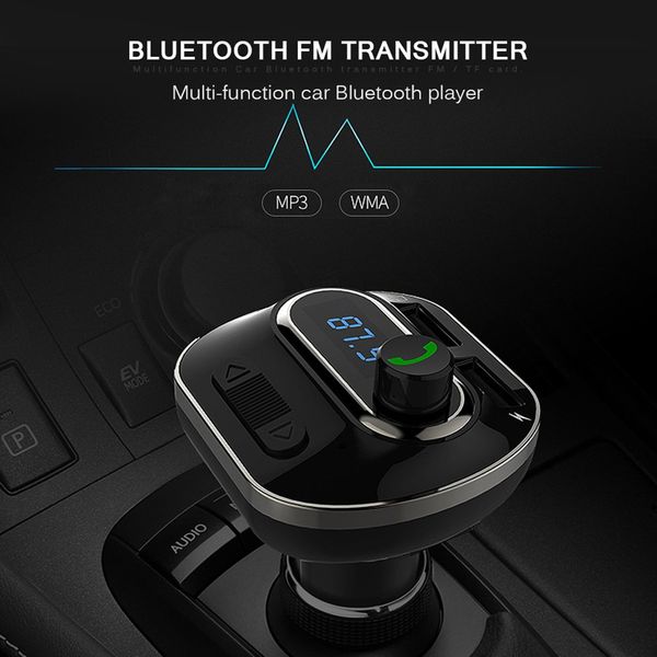 

t19 bluetooth fm transmitter wireless in-car radio transmitter adapter universal car charger with dual usb charging ports
