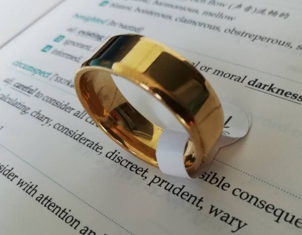 

8 мм высокие полированные кольца из нержавеющей стали обручальные кольца для женщин мужские простые кольца для мужчин, черный / позолоченный, Silver