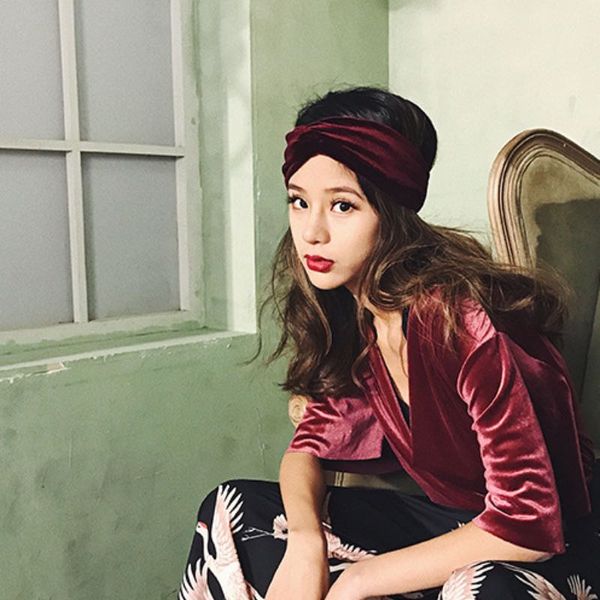 

2018 new pleuche crossing headband sweet girls elastic hairband fashion designer head wrap 9 colors wholesal, Silver