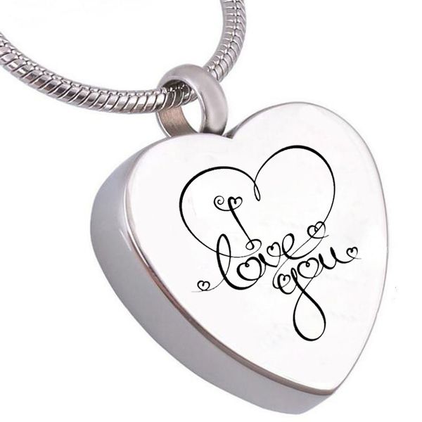 

i love you cremation urn jewelry heart memorial ash keepsake necklace, Silver