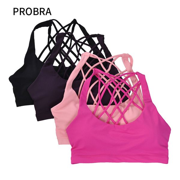 

probra push up sport bra shoulder strap shakeproof yoga fitness running wirebra, White;black