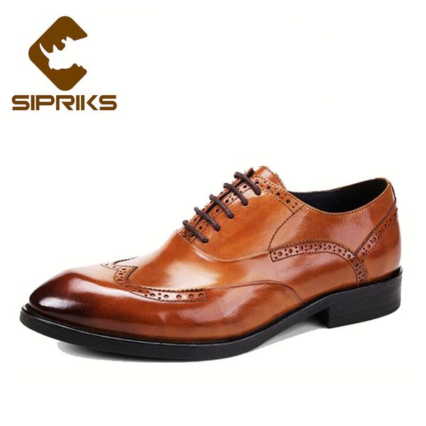 

sipriks mens genuine leather shoes tan leather wingtip dress shoes pointed toe brogue oxfords elegant black wedding flats