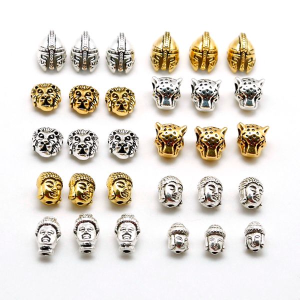 

10pcs Metal Charm Beads Tibetan Buddha leopard Lion Heads Bead For Jewelry Finding Making DIY Handmade Bracelet Accessory