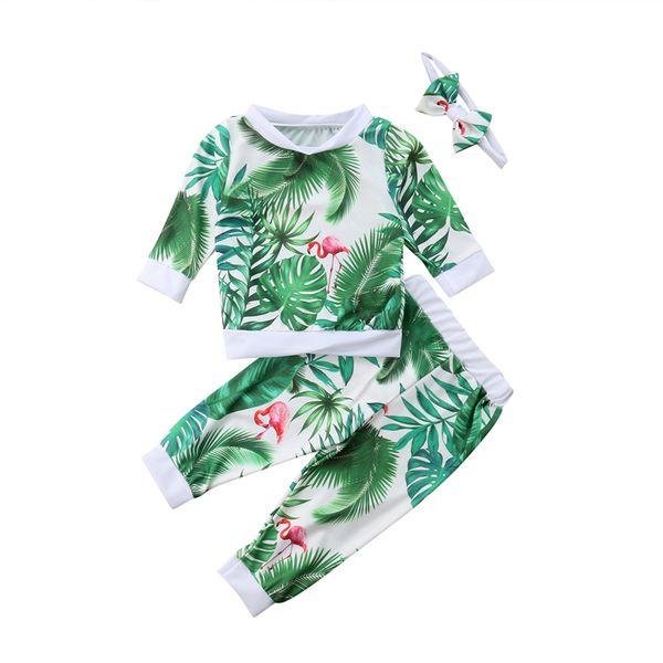 

3pcs baby girl clothes cotton clothing set new born infant baby girl outfit autumn floral long sleeve t-shirt pants clothes, White