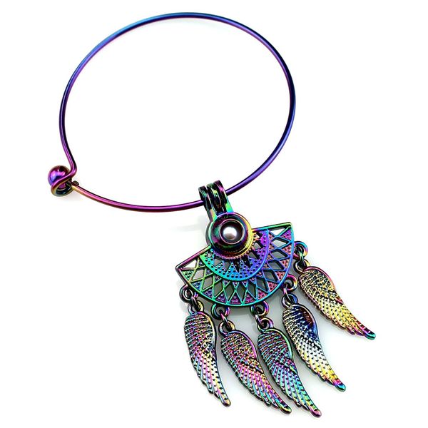 

b-c842 rainbow filigree sector wings beads cage locket wrist cuff bangle girl women expandable wire steel bracelet bangle, Black
