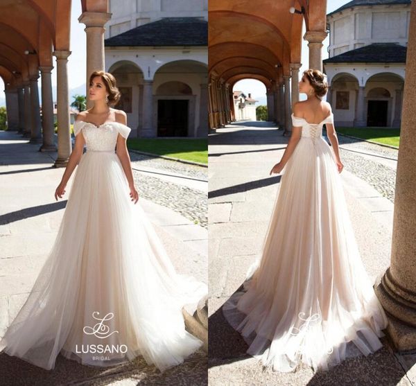 

2019 Элегантный Simple Off плеча Свадебные платья Линия кружева аппликация с Sash высокой