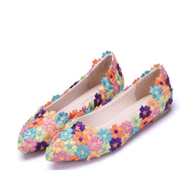 

красочные кружева wdding обувь квартиры повседневная обувь для женщин острым носом