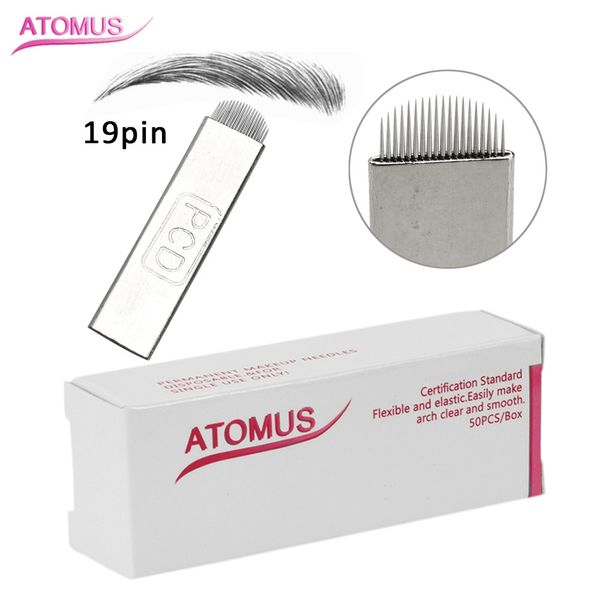 50 Pcs U 19 Pin Agulhas de Microblading Curvo Agulhas de Tatuagem para Maquiagem Permanente Da Lâmina Da Sobrancelha Máquina Lâminas Brancas