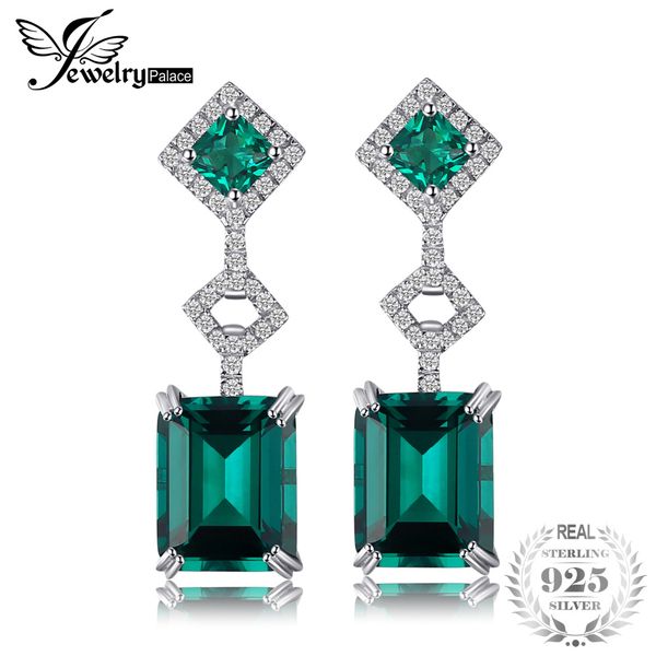 

jewelrypalace elegant 6.3ct nano russian simulated emerald drop earrings fashion jewelry 100% 925 sterling silver vintage gift, Golden;silver