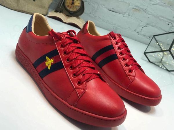 

New Designer Low Top All Red Leather Bee Embroidery Casual Shoes Fashion Luxury Black White Brand Sneakers for Men