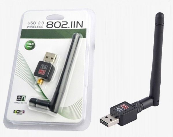 Quente 150 mbps usb wifi adaptadores sem fio placa de rede lan adaptador com antena 5dbi ieee 802.11n/g/b para acessórios de computador