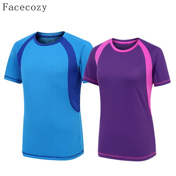

facecozy men & women quick dry outdoor hiking t-shirt couple pesca sport climbing camping solid breathable short t-shirt, Gray;blue