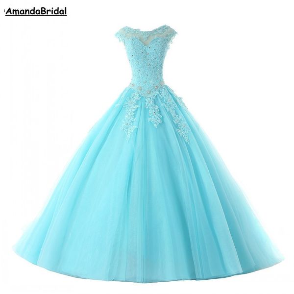 

amandabridal sleeveless princess vintage lace prom dresses beading lace special occasion ball gown sweet 16 dresses, Red