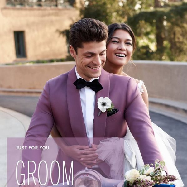 Marke Neue Lavendel Männer Hochzeit Smoking Ausgezeichnete Bräutigam Smoking Schal Revers One Button Männer Blazer 2 Stück Anzug (Jacke + hosen + Krawatte + Gürtel)606