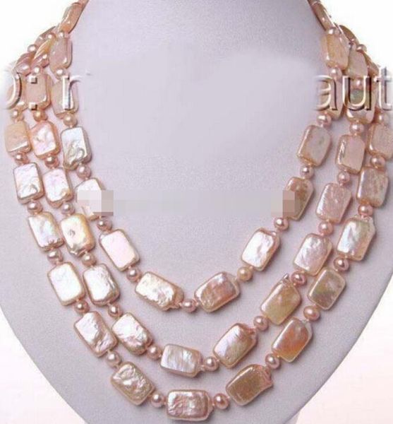 

ll<<< 1066 3rows big baroque pink freshwater cultured pearl necklace 17-18-19", Silver