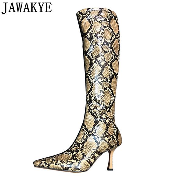 

ladies snake skin skin knee high boots square toe high heels stretch long boots women square toe quality shoes, Black