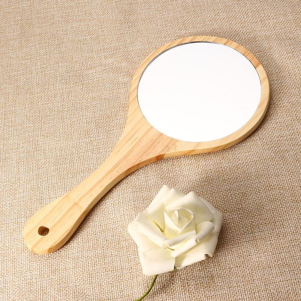 

1pc vintage wood mirror wooden hand mirror portable compact makeup vanity hand held with handle for women travel