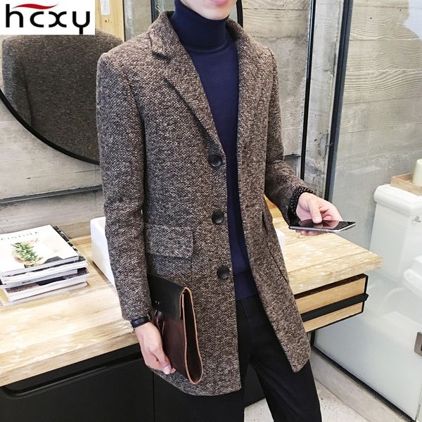 

hcxy 2018 winter men jacket coat long section fashion trench coat jaqueta male homme casual fit overcoat jacket outerwear, Black;brown