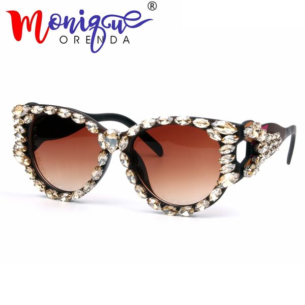 

2018 cat eye sunglasses women brand designer big frame luxury crystal oversized sunglasses for men eyeware women shades, White;black