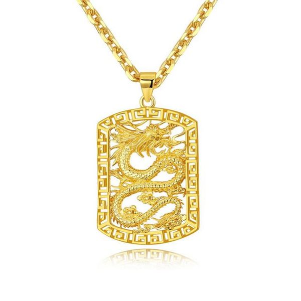 Fliegen-Drachen-Muster-Anhänger-Halskette, 18 Karat Gelbgold gefüllt, solides, hübsches Herren-Geschenk, Statement-Schmuck