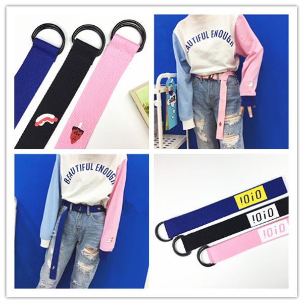 

womens fashion designer canvas belts 2018 korean ulzzang harajuku cute letter printing buckle rin women high quality, Black;brown