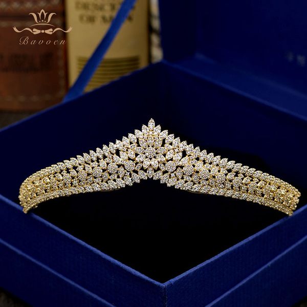 

bavoen korean sparkling gold brides tiaras crowns full zircon crystal hairbands wedding bridesmaid hair accessories, Golden;white