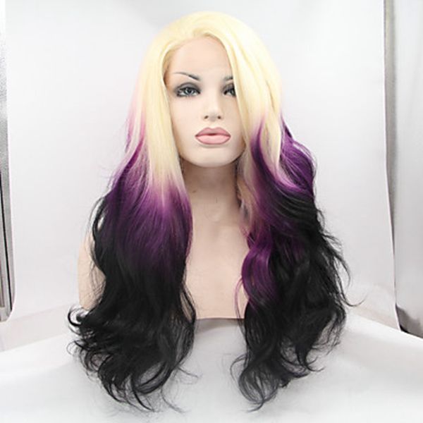 Cheap Dark Roots Blonde Black Purple Body Wave Synthetic Lace