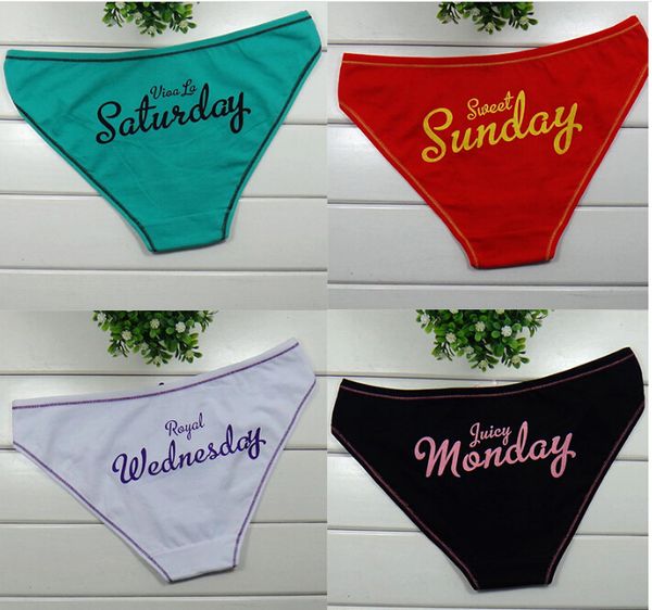 

M-XL Women Daily Wear Week Letter Printed Briefs Women Underwear Pants Sexy Panties Female Briefs 7 Piece\lot