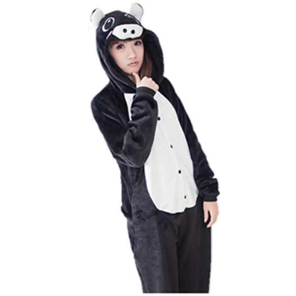 simpatico costume da pigiama da pigiama da pigiama da pigiama da pigiama da pigiama da pigiama di maiale nero Halloween Christmas Girl Lady Women Men Cartoon Animal Jumpsuit