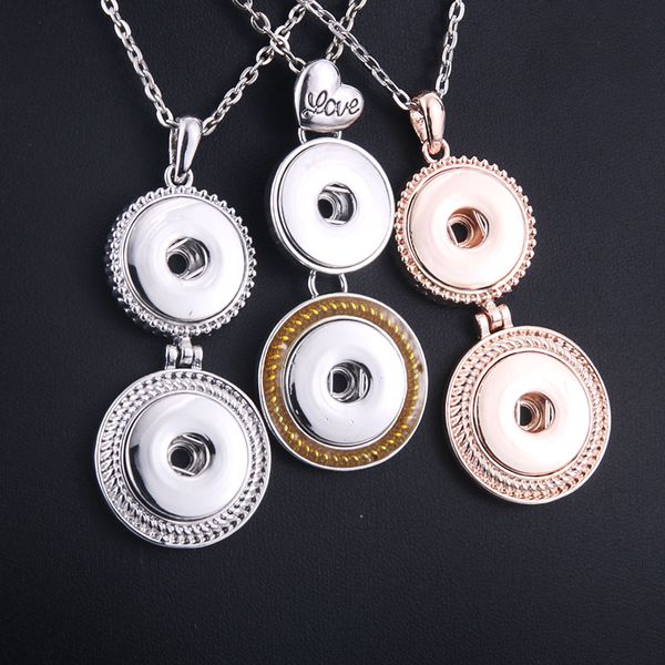 

new snap necklace fit 18mm snap buttons jewelry pendant necklace with chains for women girls button pendant, Silver