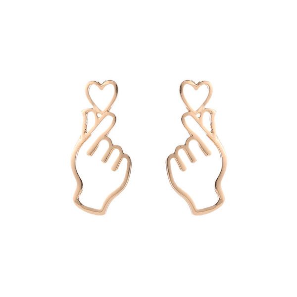 

fashion simple hollow heart handmade stud earrings pierced heart gesture earrings, Golden;silver