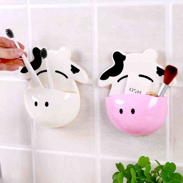 

mengxiang 1pc arrival bathroom toothbrush hanger storage box bathroom products cartoon cow kitchen sundries holder
