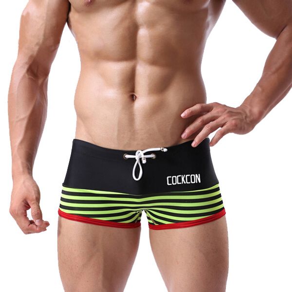

super sell cockcon summer men's stripe assorted colors slim swimming trunks, green m