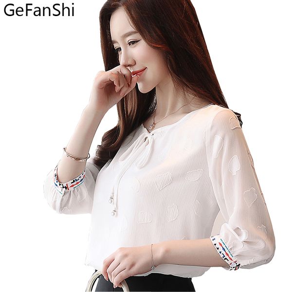 

fashion 2018 new summer chiffon women blouse shirt casual slim embroidery half sleeve blouses shirts office work white blusas
