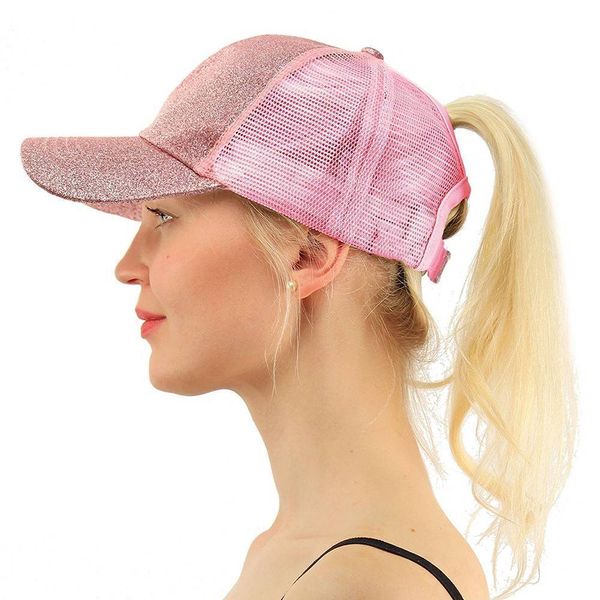 

2018 glitter ponytail baseball cap women snapback hat summer messy bun mesh hats casual adjustable sport caps drop shipping h9, Blue;gray
