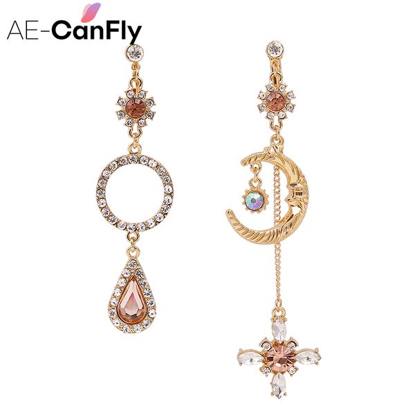 

ae-canfly crystal shiny moon dangle earrings for girls romantic lovely water drop charming planet shape 2 styles korean ear clip, Silver