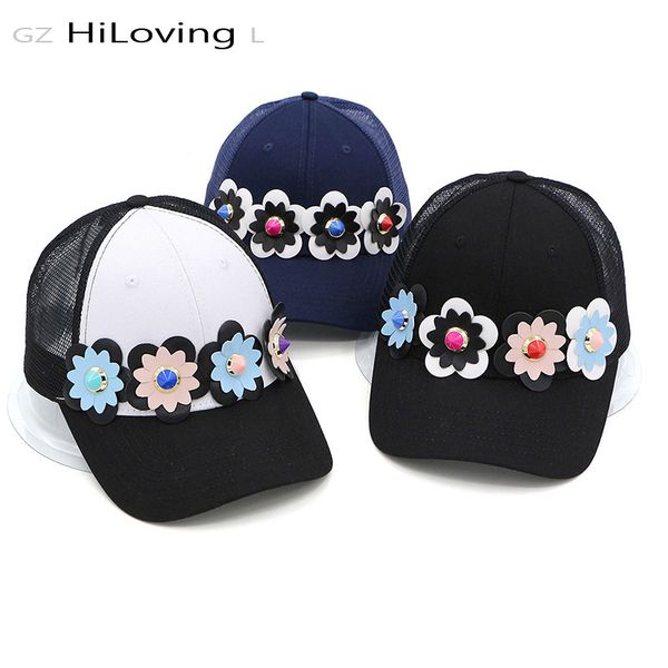 

gzhilovingl 2017 women cotton flower net baseball cap pu leather floral caps ladies girls fashion snapback caps for summer, Black;white
