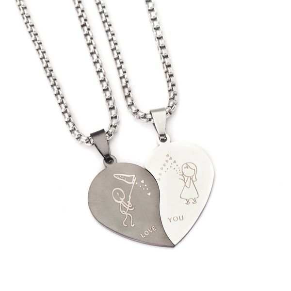 

stainless steel mens womens couple pendant necklace love heart "i love you", Silver