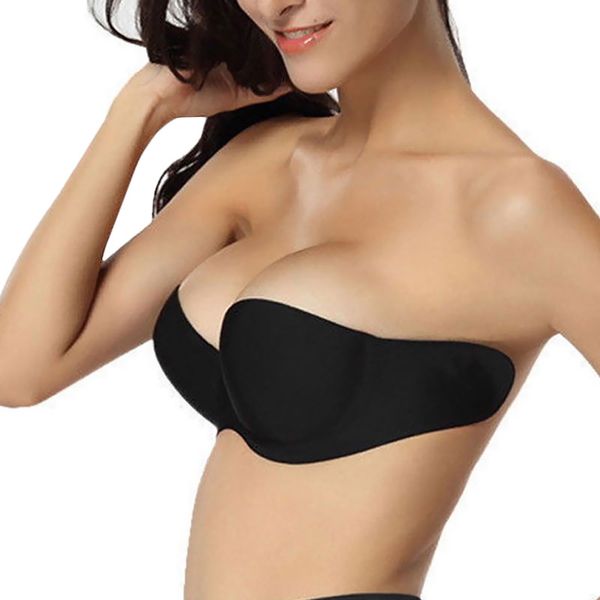 

wireless self adhesive breast bra silicone bra extender strapless bras petals sticky invisible for women nipple cover, Black;white