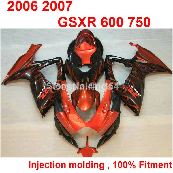 

7gifts fairing kit for suzuki gsxr600 gsxr750 2006 2007 red flames in black injection molding fairings gsxr 600 750 06 07 vv30