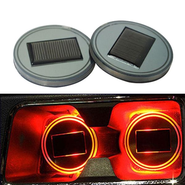 

2pcs solar cup holder bottom pad led light cover trim atmosphere lamp for car