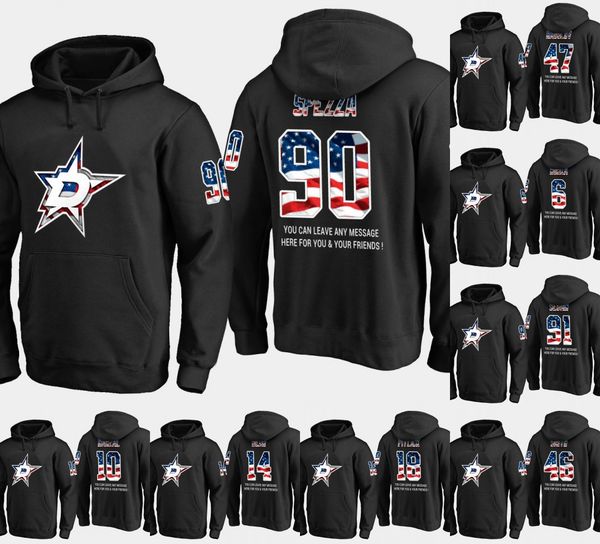 

Mens Dallas Stars USA Flag Hoodie 16 Jason Dickinson 14 Jamie Benn 44 Gavin Bayreuther Hockey Sweatershirt Jerseys Black S-XXXL