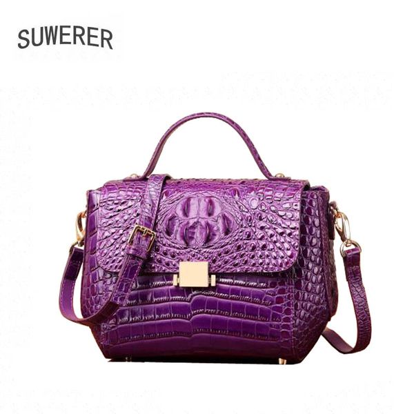 

suwerer 2018 new cowhide women genuine leather bag embossed crocodile pattern fashion schoudertas dames luxury leather bag