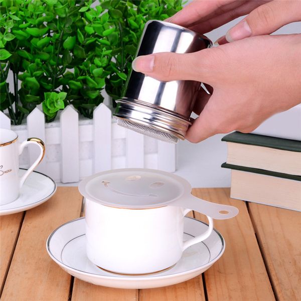 

stainless steel chocolate shaker cocoa flour salt powder icing sugar cappuccino coffee sifter lid kitchen